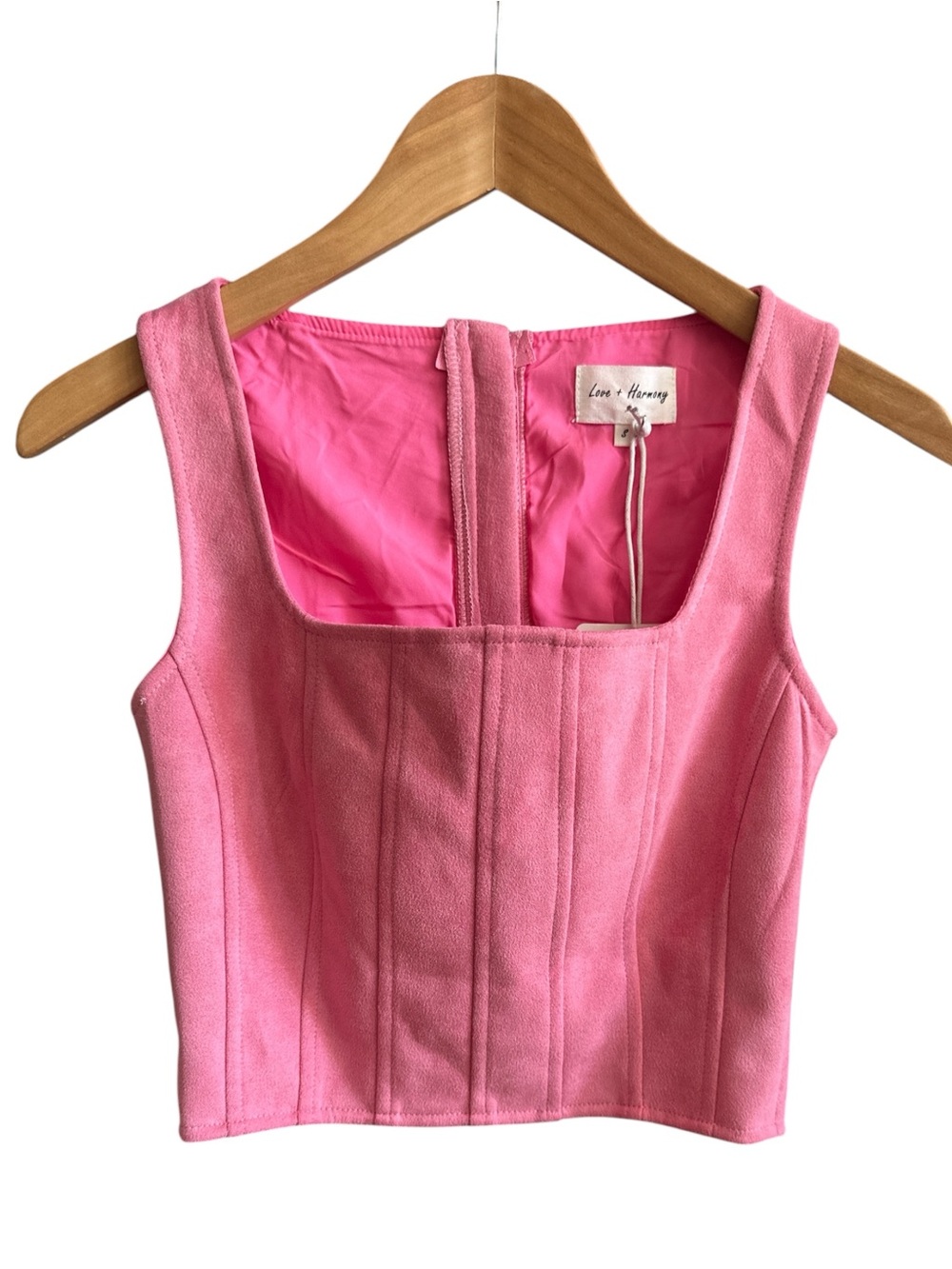 Love + Harmony Pink Faux Suede Corset Crop Top NWT Size S Barbiecore